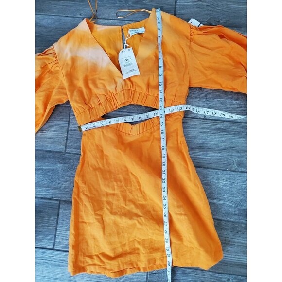 Bershka Nwt Cotton/linen Blend Orange Cut Out Mini Dress With Puffer Sleeve $749 - Picture 5 of 9